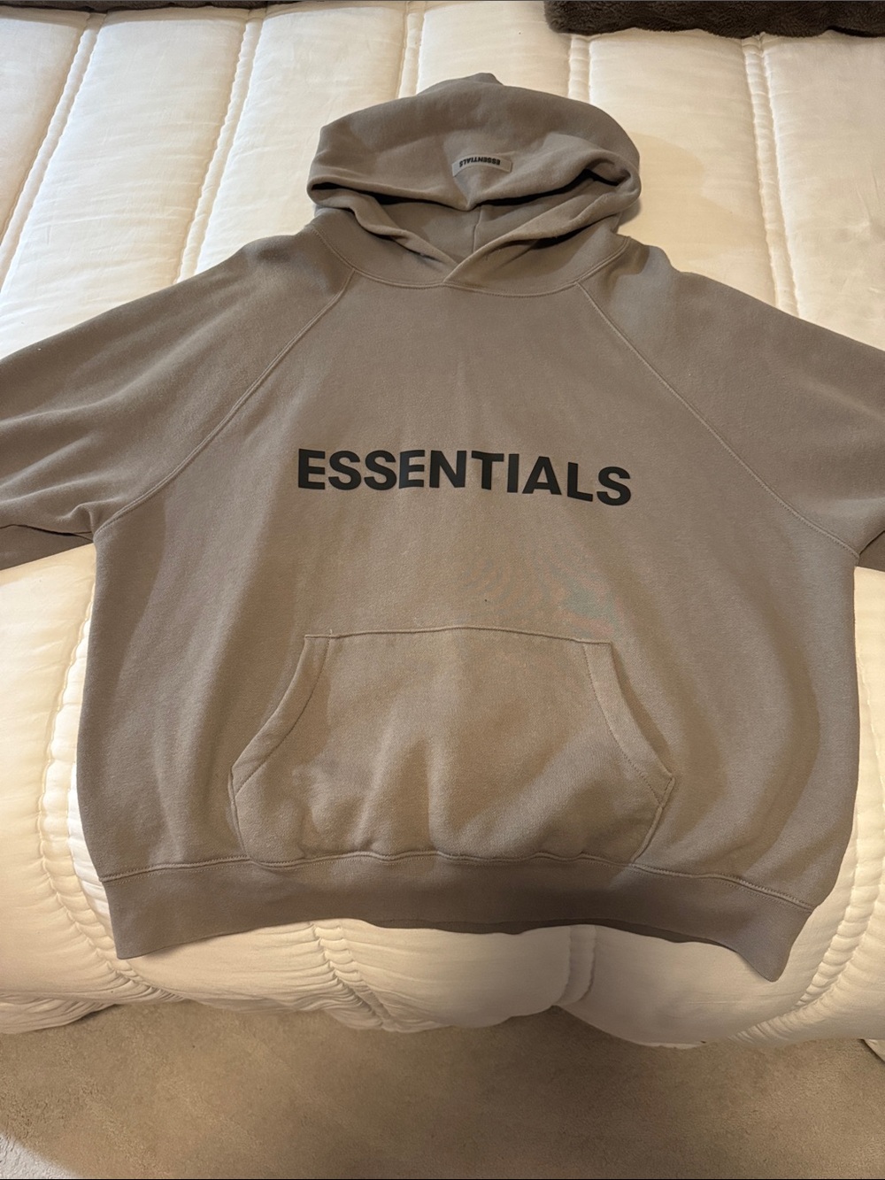 ESSENTIALS Taupe Men's Hoodie with Black Logo